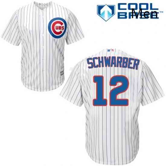 Mens Majestic Chicago Cubs 12 Kyle Schwarber Replica White Home Cool Base MLB Jersey